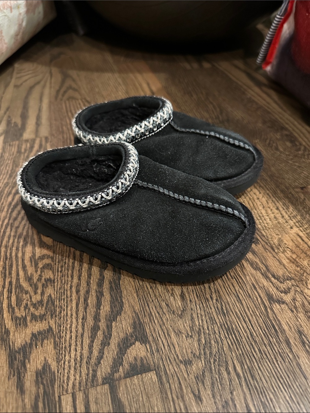 UGG Kids Black Slip-On Shearling-Trim Slippers
